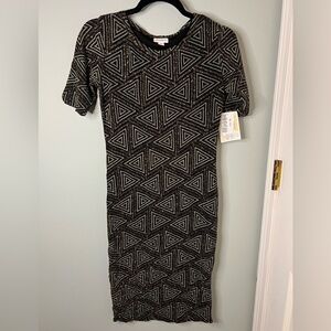 LuLaRoe Black and Gold Glitter Geometric Elegant Julia Dress